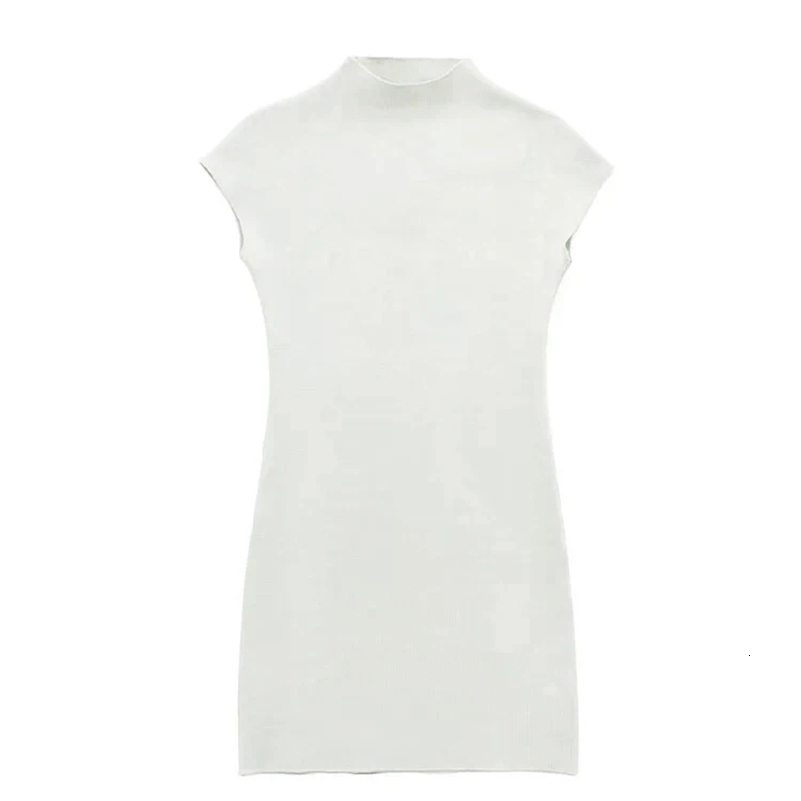TRAF Women Fashion Stretch Knit Mini Dress Vintage High Neck Sleeveless Female Dresses Vestidos Mujer 241007