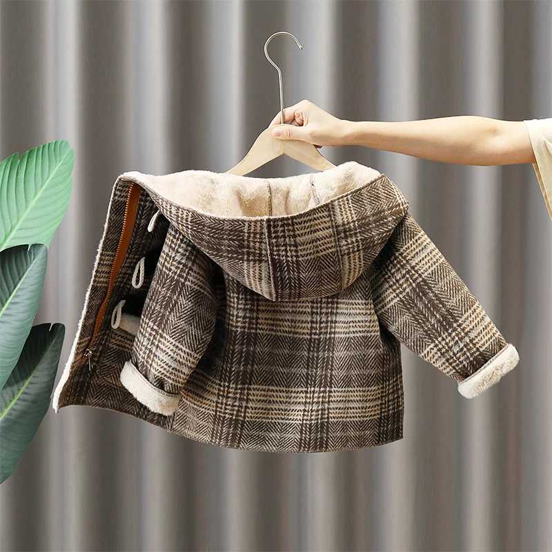 Fashionable boys and girls plain woolen coat thick woolen hooded jacket autumn childrens casual jacket W241023