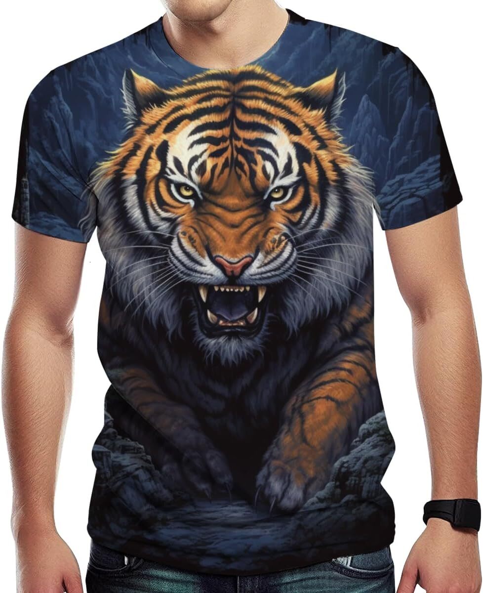 Mens T shirt Men's Tiger Print T Shirt 3D Print Cool Casual Tee Top tee Casual tops summer clothes Fashionable and cool