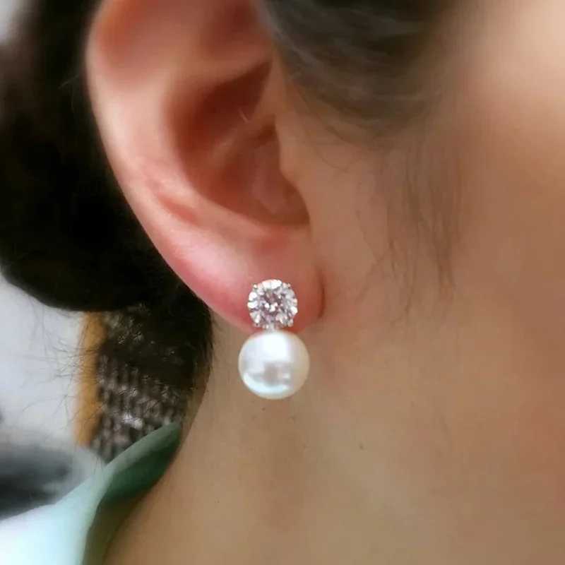 New Dainty Women Imitation Pearl Stud Earrings Silver Color Eternity Wedding Daily Wear Temperament Elegant JewelryX241023