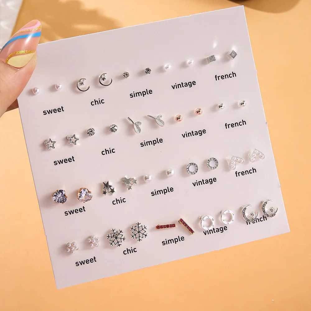 Cross-border Simple 20 Pairs of White Pearl Mini Stud Earrings Set Hollow Love Heart Snowflake Earrings for WomenX241023