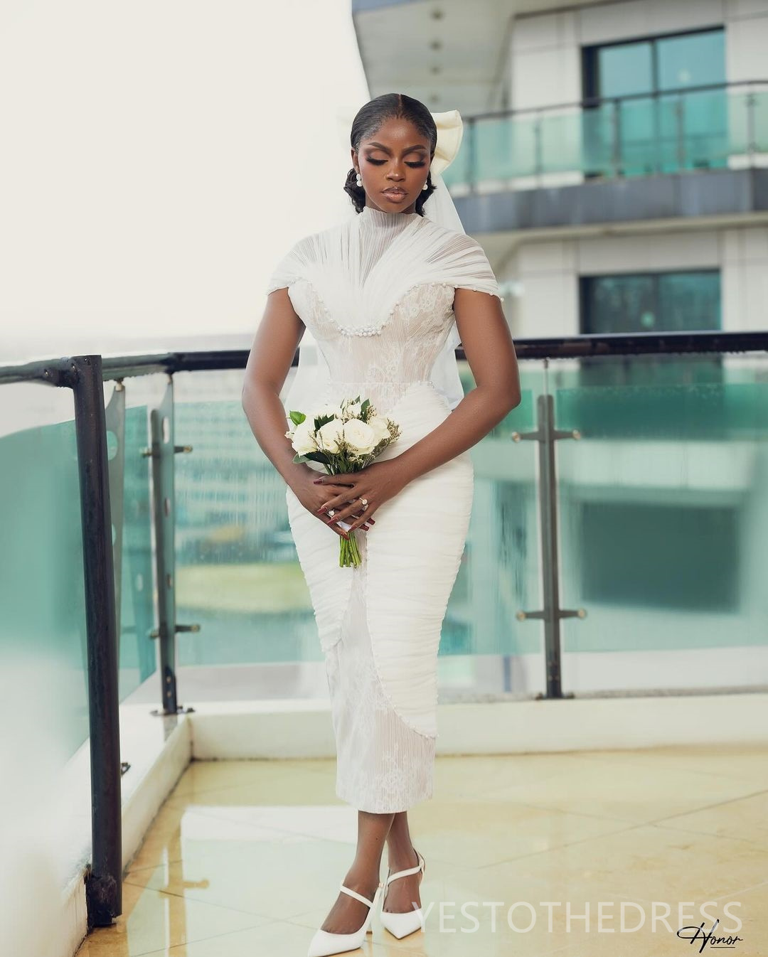 2024 African Short Elegant Wedding Dress Bridal Gowns For Bride Mermaid Illusion High Neck Beaded Lace Plated Wedding Gowns For Black Women Marriage D