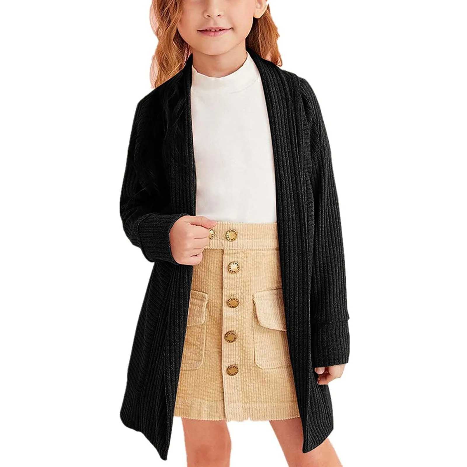 Children children girls knitted sweaters long sleeved cardigan cardigan childrens long coat childrens long coat W241023