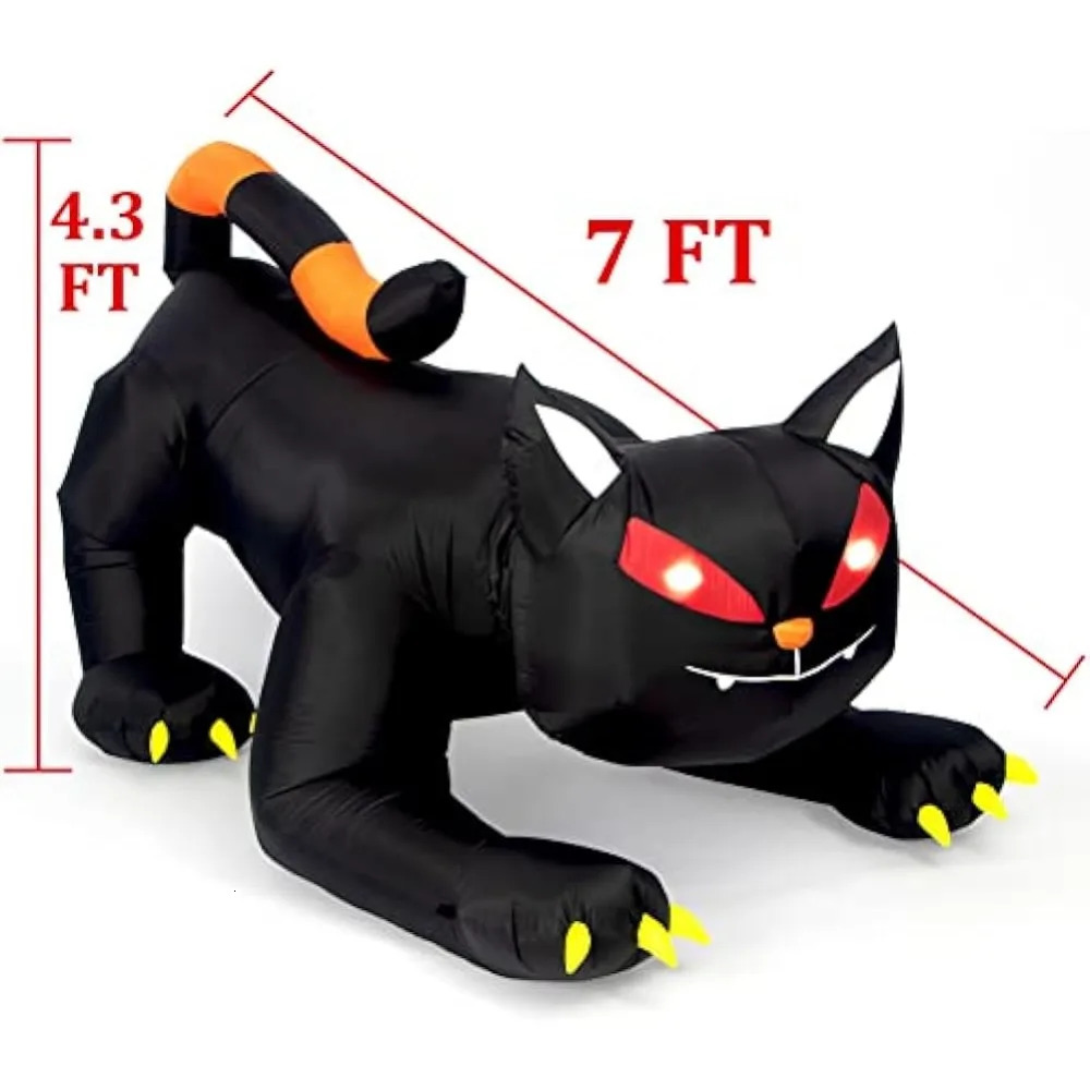 Halloween inflatable 1.8m black cat toy vibrating head ghost LED light indoor and outdoor courtyard inflatable decoration fun party display 241024