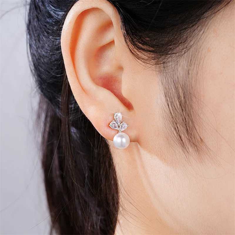 Huitan Dainty Simulated Pearl Earrings for Women with Sparkling Cubic Zirconia Exquisite Womens Earrings Elegant Daily Wear Jewelry W241023