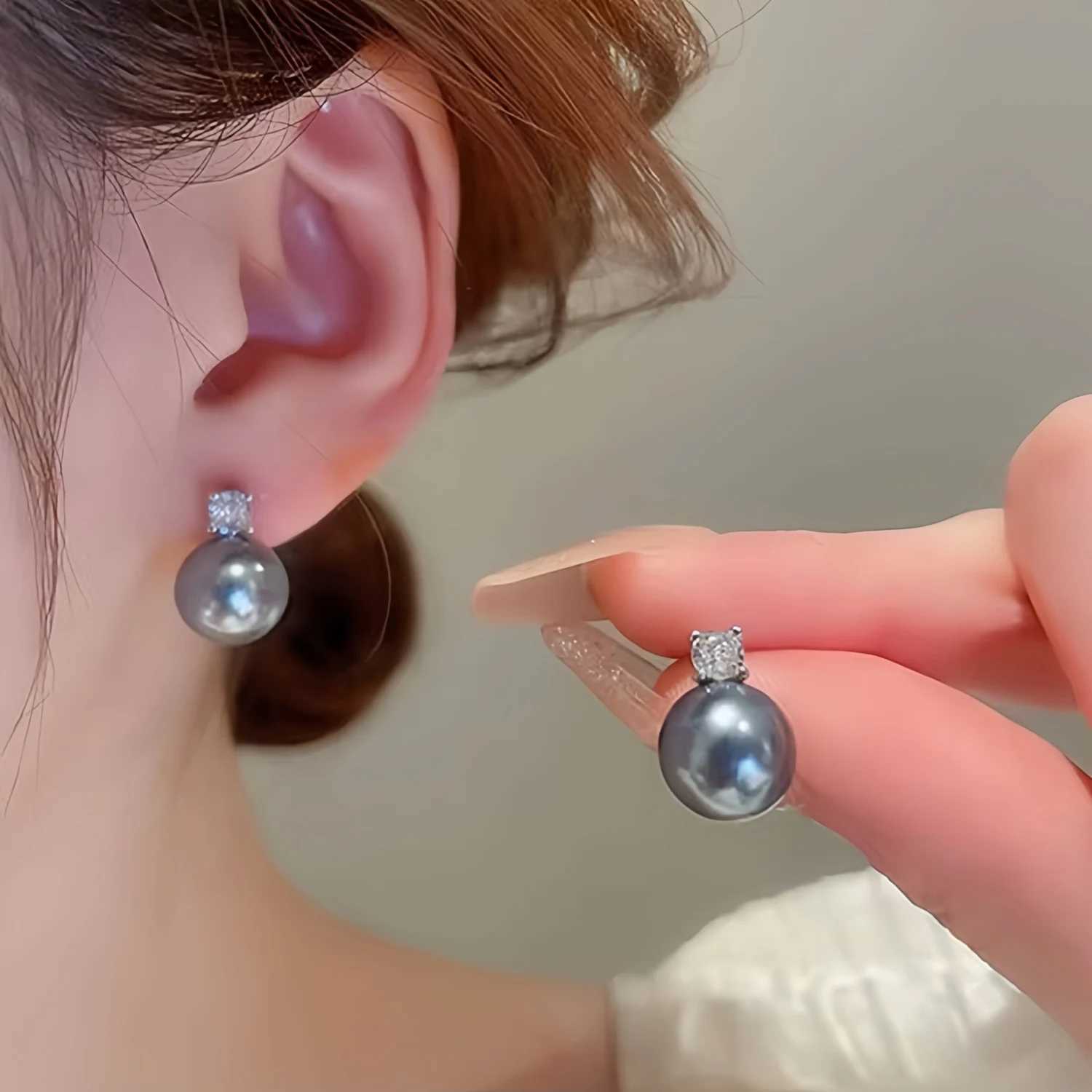 New Arrival White Gray Pearl Zircon Stud Earrings For Women Elegant Sweet Simulated-Pearl Temperament Earrings Jewelry GiftsX241023