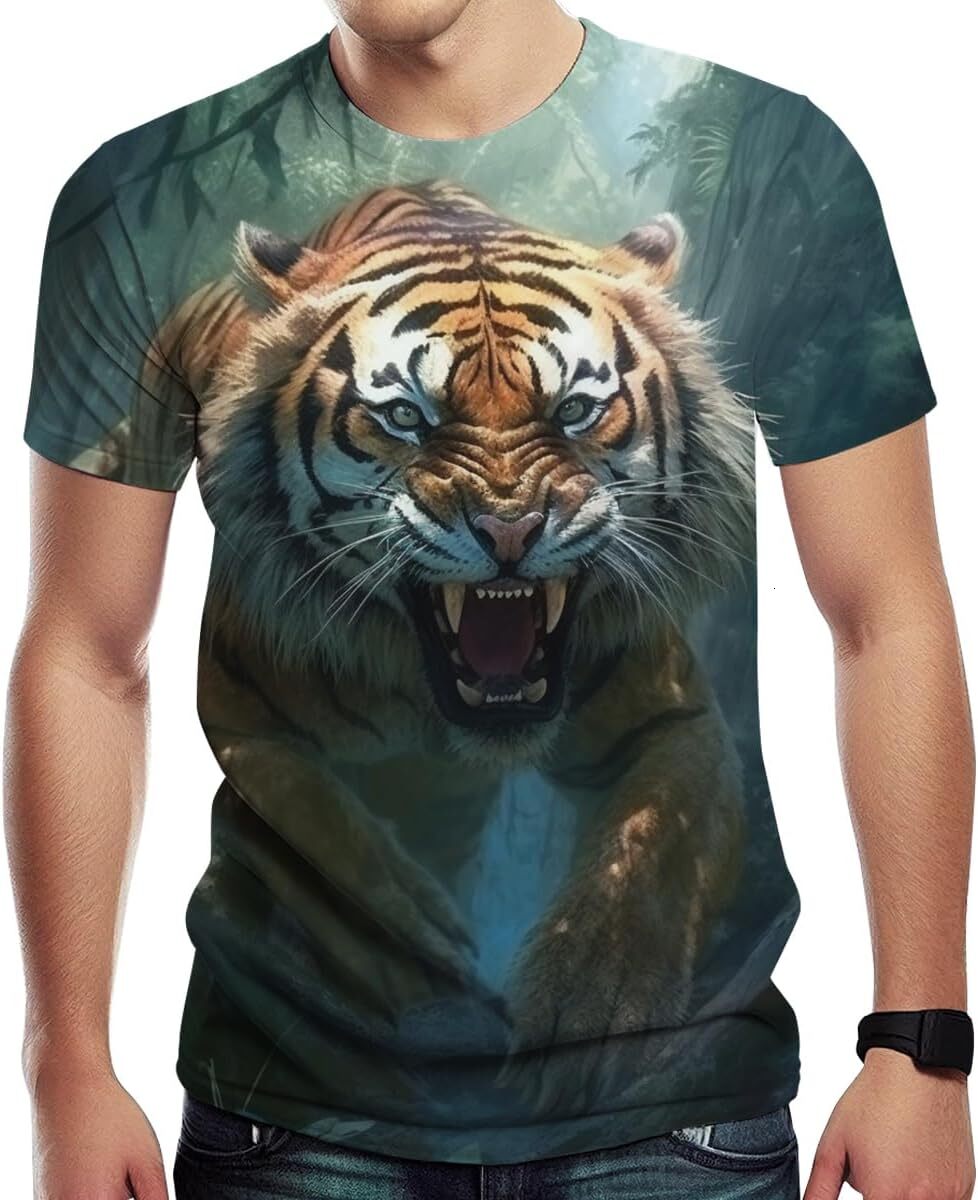 Mens T shirt Men's Tiger Graphic Creative Novelty 3D Print T Shirt tee Casual tops summer clothes Breathable and stylish