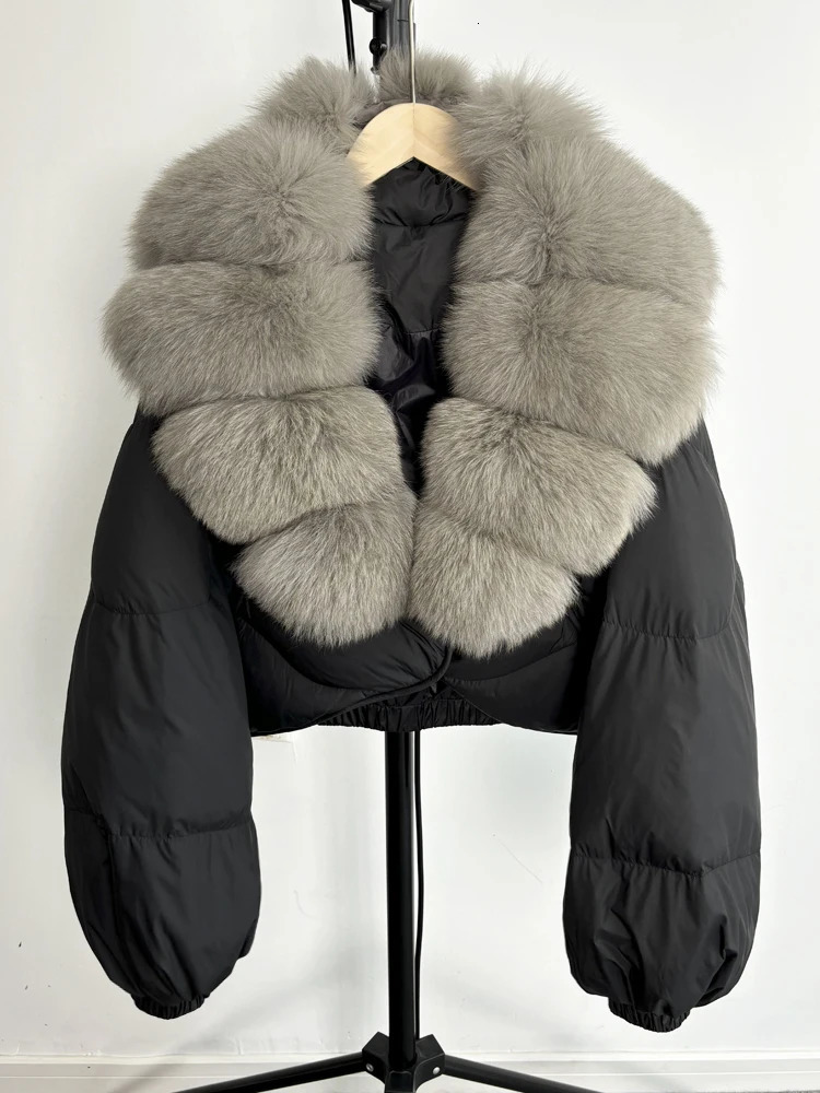 Janveny Fur Coat Womens Winter 90% White Duck Down Jacket Super Large Natural Fox Fur Collar Womens Inflatable Park 241023