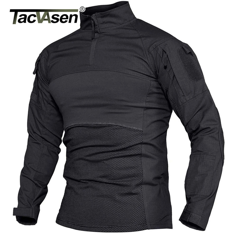TACVASEN Mens Work Shirt 1/4 Zipper Long Sleeve Shirt Outdoor Fishing Hiking Shirt Casual Zipper Top Wear resistant Mens 241024