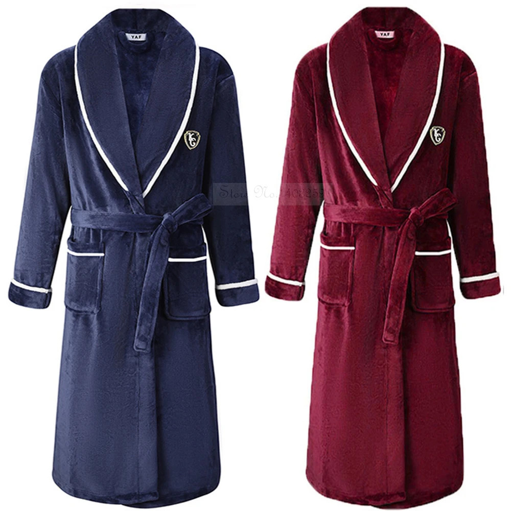 Autumn and Winter Warm Coral Velvet Bathroom Dress Thickened Flannel Mens Pajamas Sleepwear Loose Casual Home Dress 241023