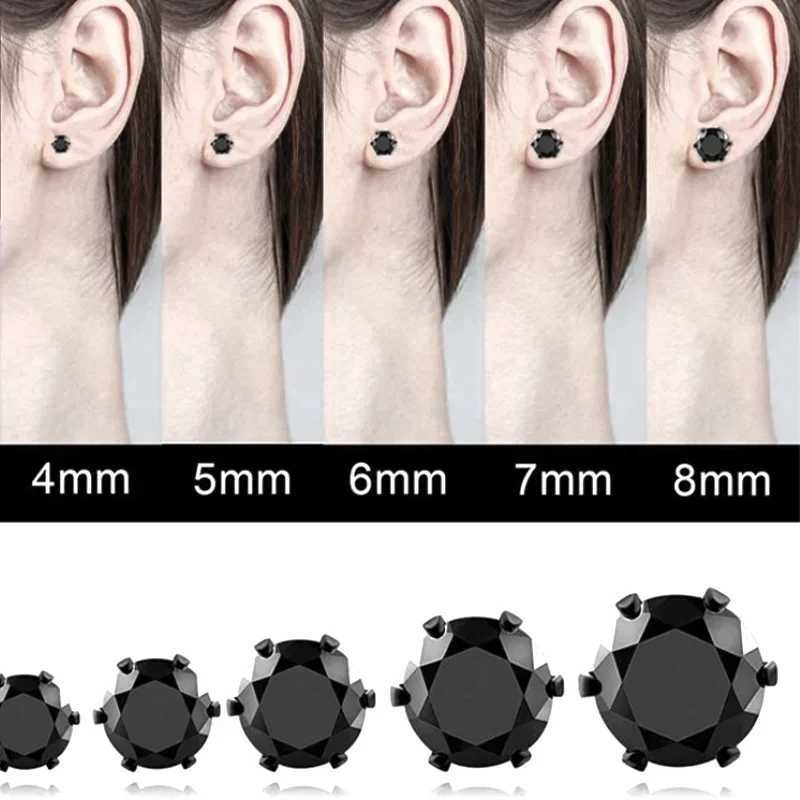 1 pair of stainless steel 4-8mm cubic zirconia pearl bead stud earrings CZ crystal round black silver perforated jewelry gift W241023
