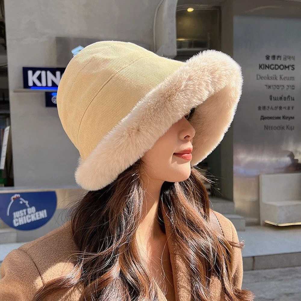 New winter bucket hat soft and thick plush hat warm outdoor windproof hat warm Beanies womens fisherman hat Panama hat X241023