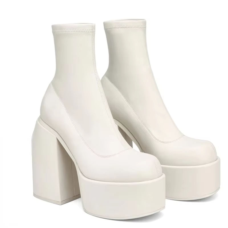 Autumn/Winter Interlocking Sequin Chunky Heel Platform Ankle Flat Round Toe Mop Designer Boots Womens Shoes