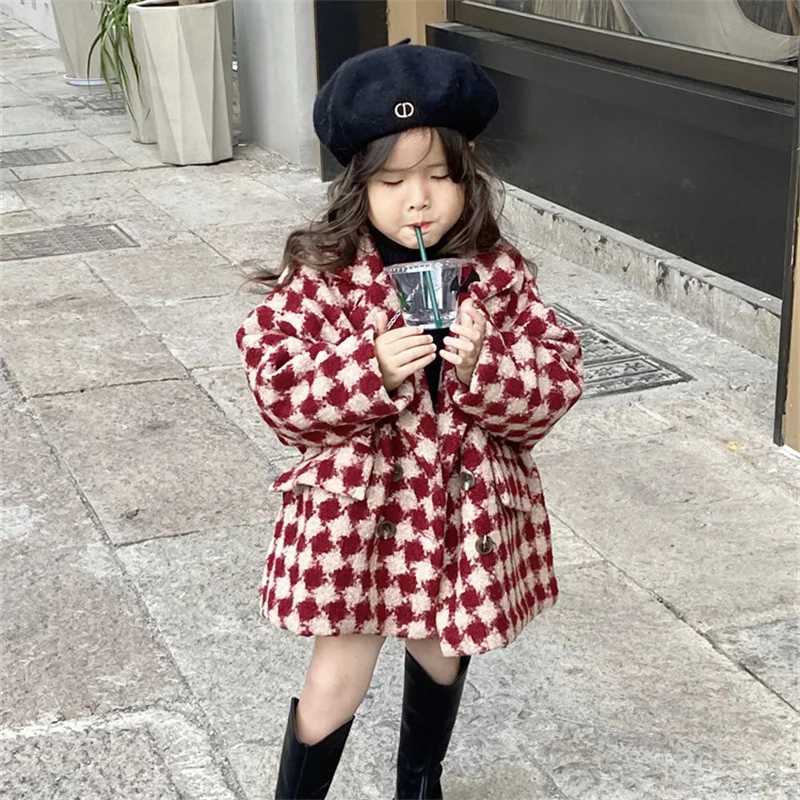 Womens wool coat jacket windproof jacket 2024 charming warm thick autumn and winter cotton school childrens clothing W241023