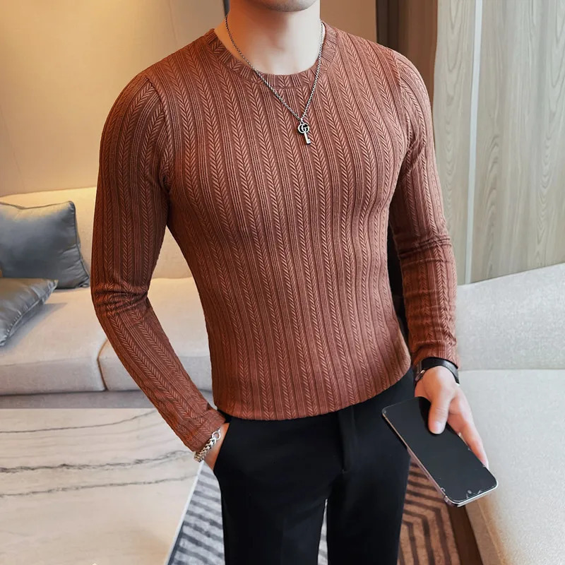 Mens autumn long sleeved casual mens T-shirt fully matched O-neck slim fit elastic T-shirt mens plus size 4XL 241024