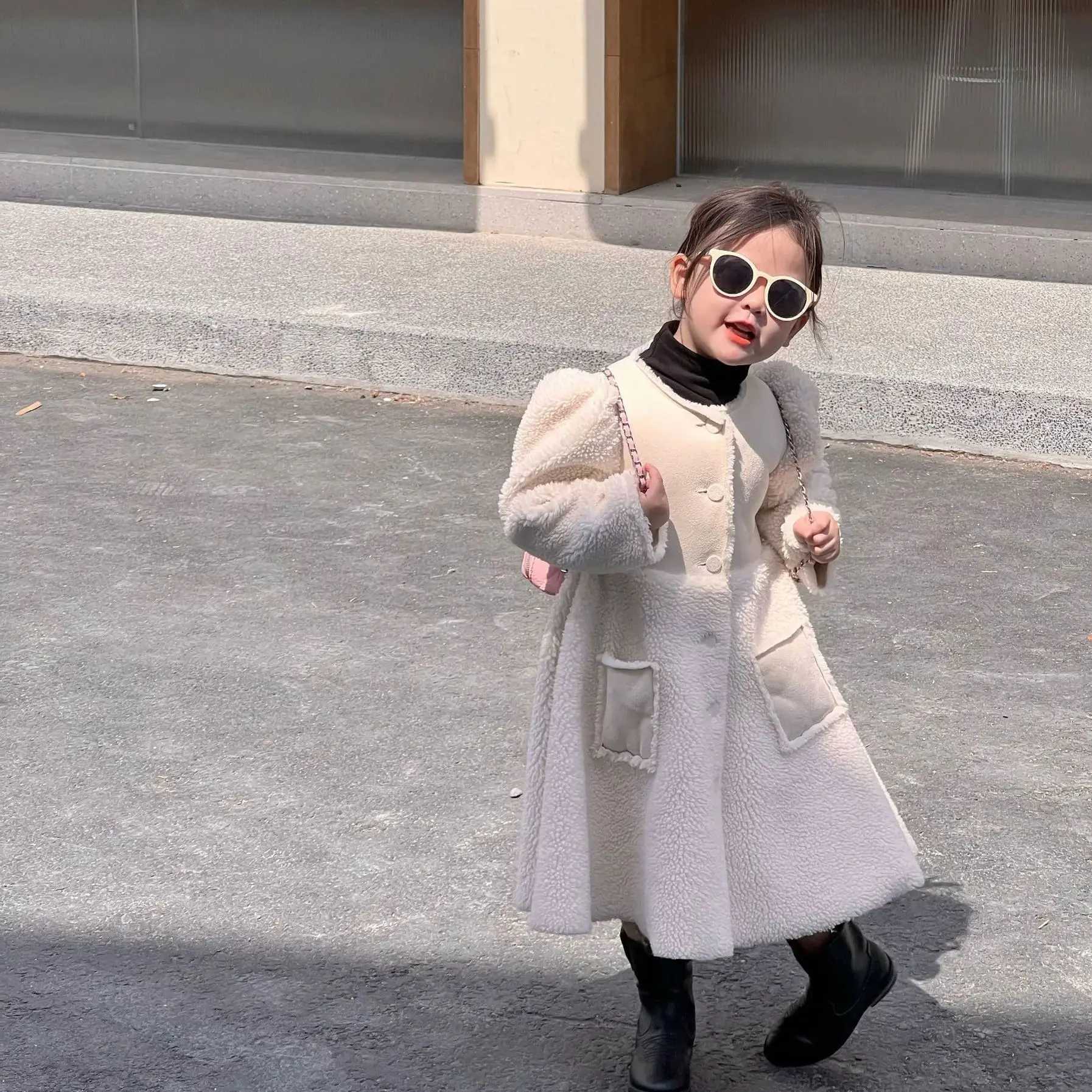 Fashionable womens dress jacket long baby and toddler puff sleeve jacket wool splicing work baby jacket baby clothing 1-10Y W241023