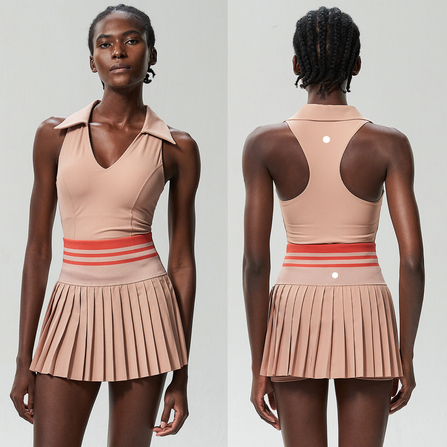 L421 Womens Outfit Yoga Sets Skirts Vest Tennis Sport Running Skirt Elastic High Waist Sportwear Lined Breathable Turn-Down Collar