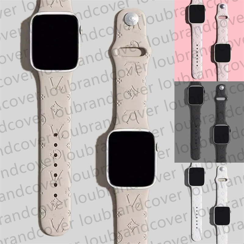 Designer Silicone Apple Watch Band 38 40 41 42 44 45 46 49 mm Straps Fashion Letter Flower Watchs Strap For Iwatch 10 9 8 7 6 5 SE Bands Luxury milanese Loop Metal Watchbands