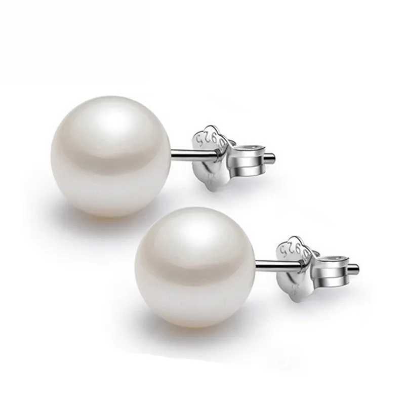 925 Silver Needle Pearl Earring Design Silver Prevent Allergy Stud Earrings Fashion Pearl White Ball Small Round Womens JewelryX241023