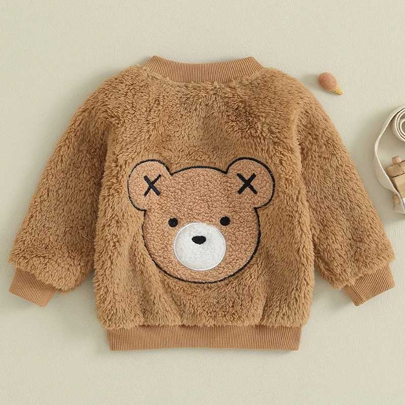 Pudcoco Childrens Baby Girls Winter Wool Coat Long Sleeve Bear Embroidered Plush Zipper Coat 6M-4T W241023