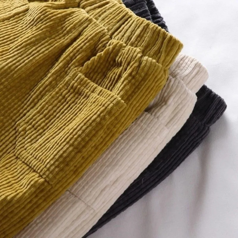 Winter Baby Trouser Boys and Girls Corduroy Warm Pants with Velvet Thickened Retro Casual Childrens Clothing Lantern Pants 241024