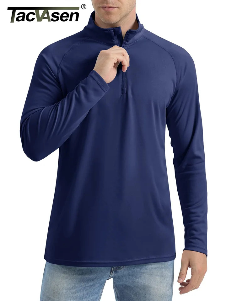 TACVASEN UPF 50Mens 1/4 Zipper UV Protective Long Sleeve T-shirt Fishing and Hiking Performance T-shirt Zipper Top 241024CJ