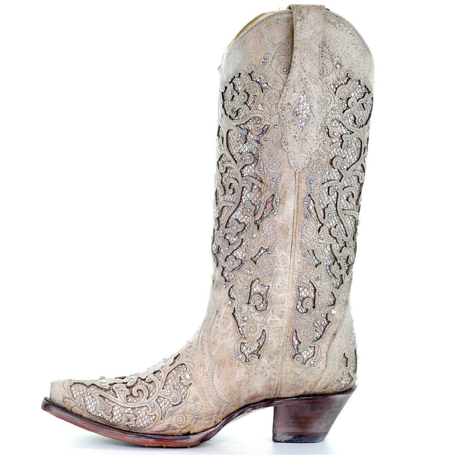 Drop Vintage Rhinestone Hollow Out Flower Western Cowboy Boot Pointed High Heel Knight Large WomenS Boots 35-45 240619
