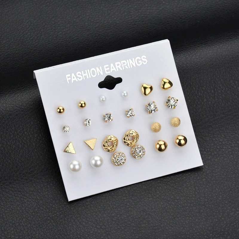 12 Pairs/set Of Stud Earrings Pearl Zircon Card One Week Stud Earrings Simple Design Stud EarringsX241023