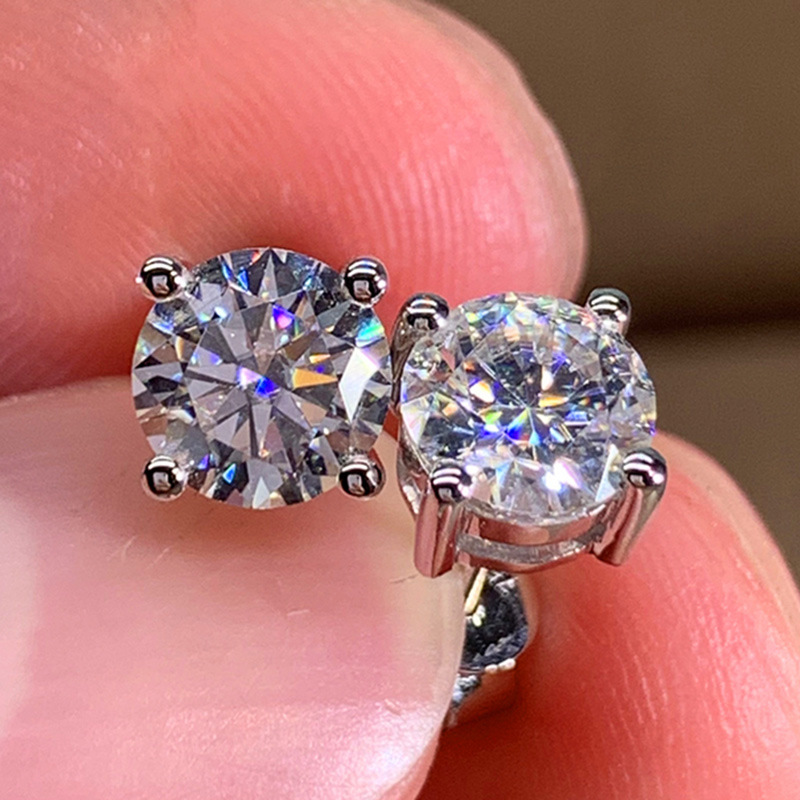 Creative cat paw footprints 925 sterling silver zircon earrings rose gold diamond Stud classic four-claw shiny crystal Stud earrings exquisite gift