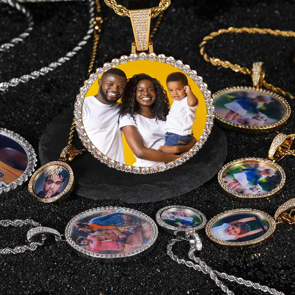 Hip Hop Jewelry Custom Blank Po Memory Biggest Pendant Men Women 18k Gold Plated Iced Out Zircon Diamond Picture Necklace 241024