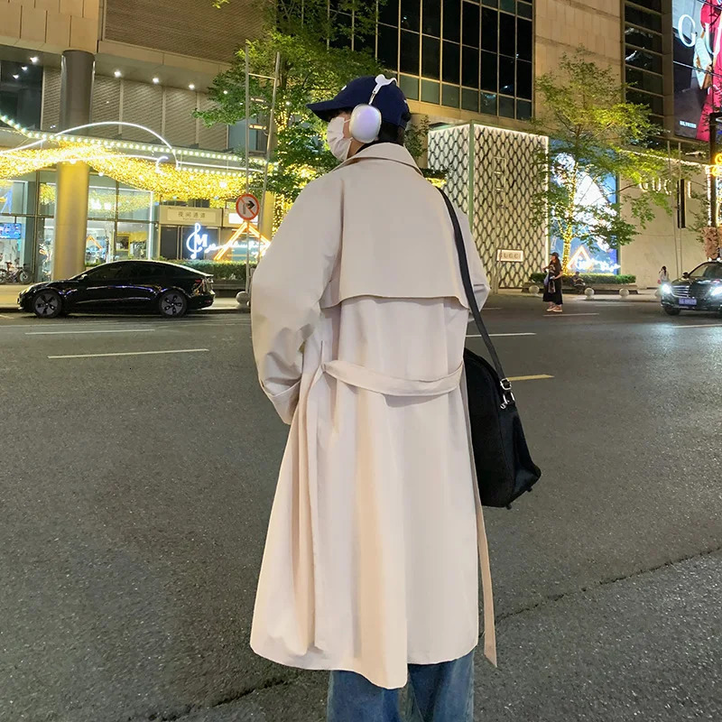 Solid Casual Korean Coat Male style Autumn Trench Pocket Decor Streetwear Windbreaker Trenchcoat Men Loose Office Overcoat 241010