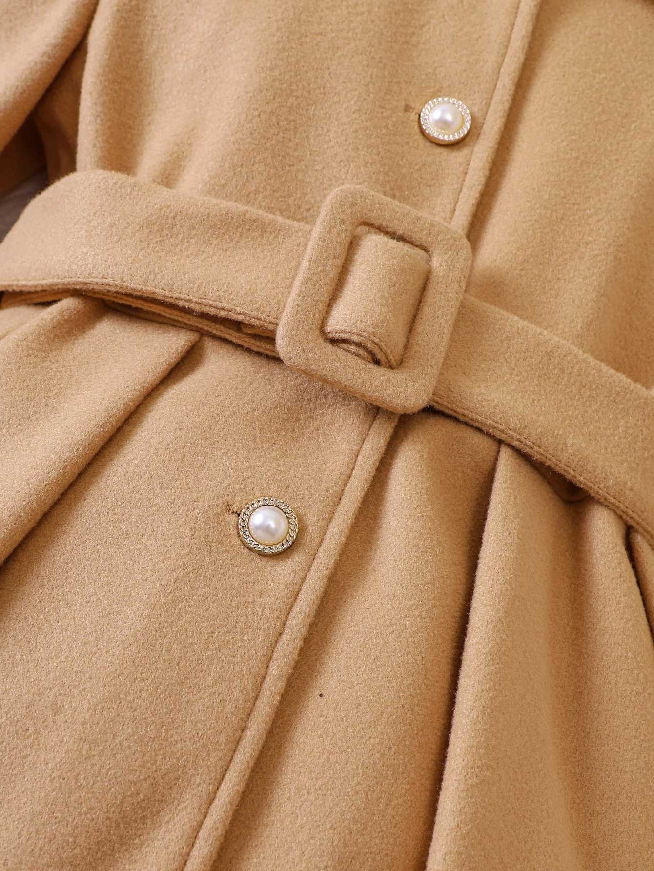 Girls autumn and winter new item womens sled solid color fur collar wool coat long sled W241023