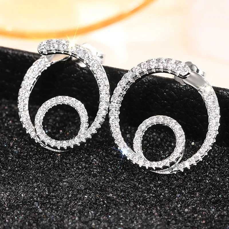 925 Sterling Silver Stud Earrings Full Paved CZ Dazzling Earrings for Women Exquisite Round Accessories Trendy JewelryX241023