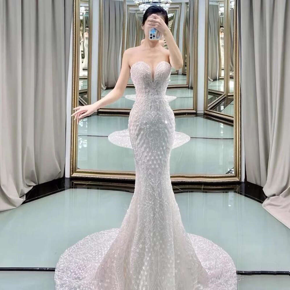 Fashion Women's Backless Strapless Satin Removable Hem Mermaid Bride Custom Wedding Dress Elegant 2023