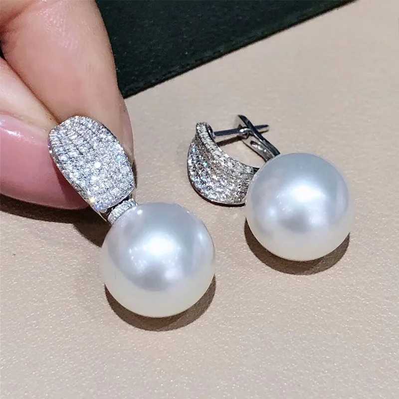 Huitan Luxury CZ Imitation Pearl Female Earrings Silver Temperature Elegant La Earrings Party Fashion Jewelry W241023