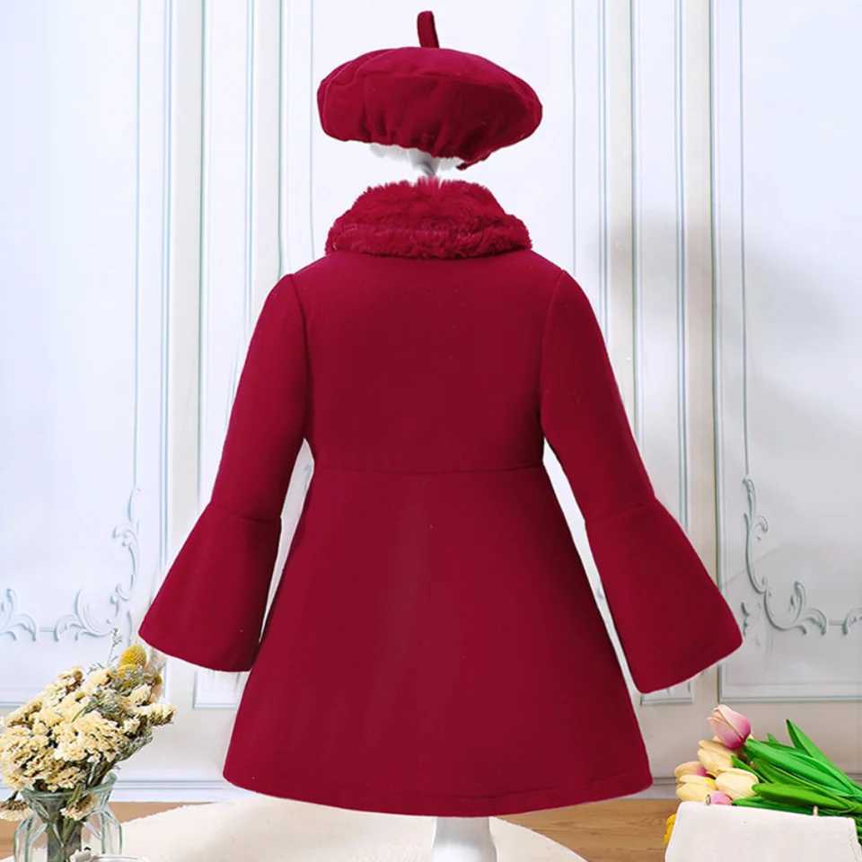 Girls winter solid color fashionable long sleeved sparkling sleeve warm polo collar jacket spliced wool collar jacket W241023