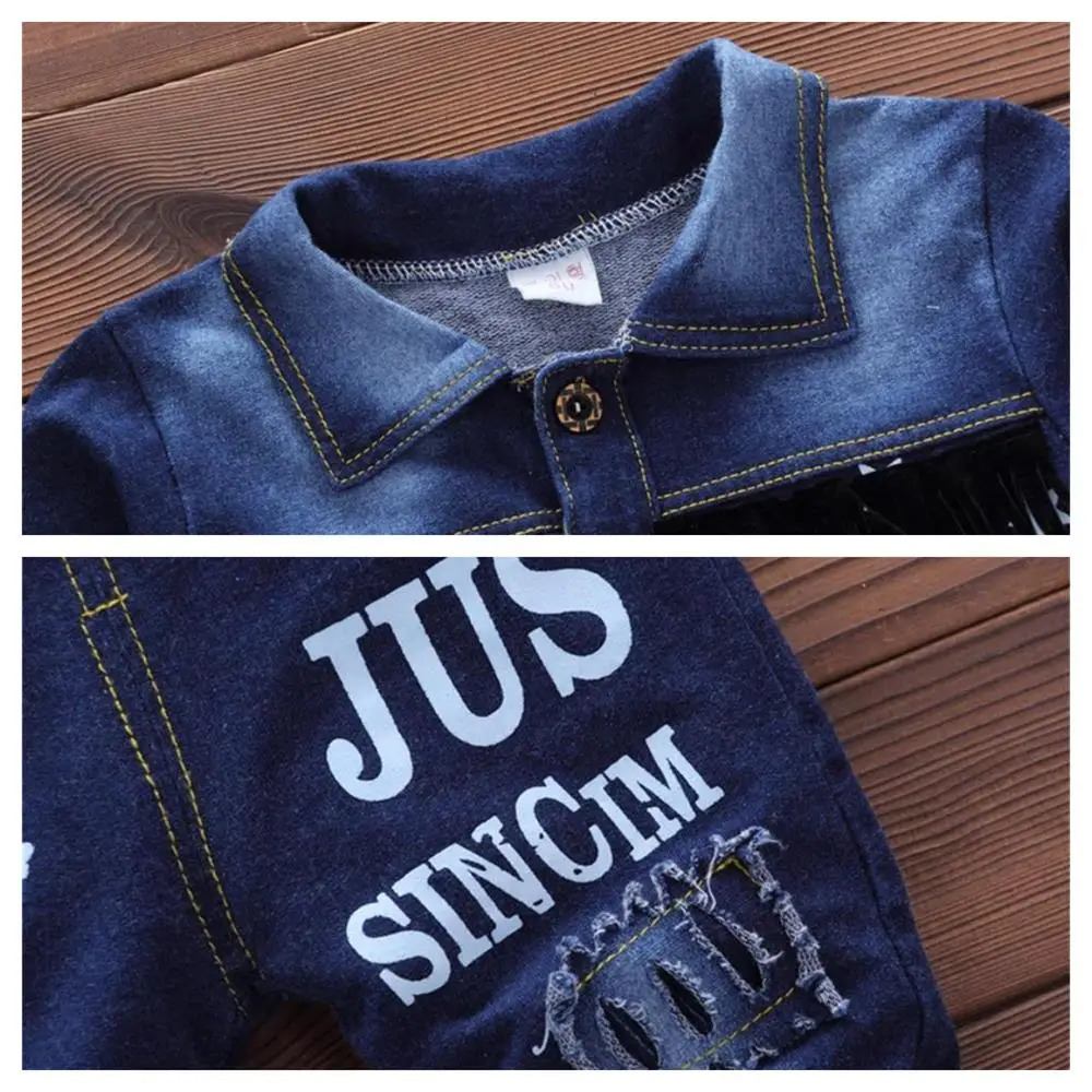 Baby mens and childrens spring denim suit fashion trend clothing casual suit jackettoppants 3-piece set 241024