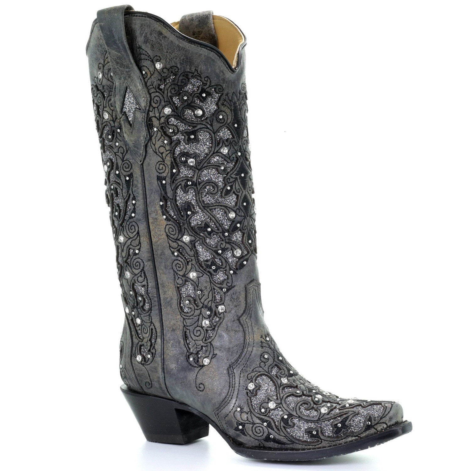 Drop Vintage Rhinestone Hollow Out Flower Western Cowboy Boot Pointed High Heel Knight Large WomenS Boots 35-45 240619