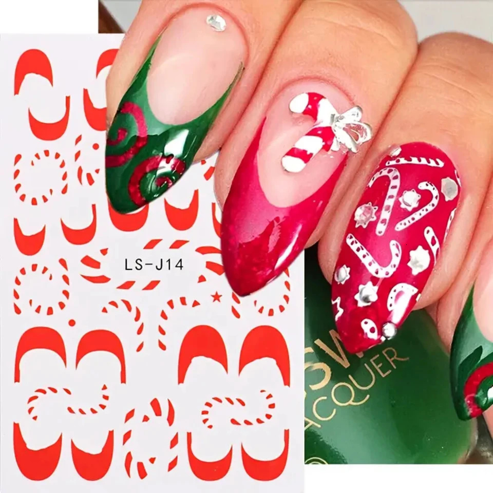 Christmas candy 3D nail art stickers self-adhesive bell decorations for women girls and children DIY handmade nail stickers gradient nails 241024