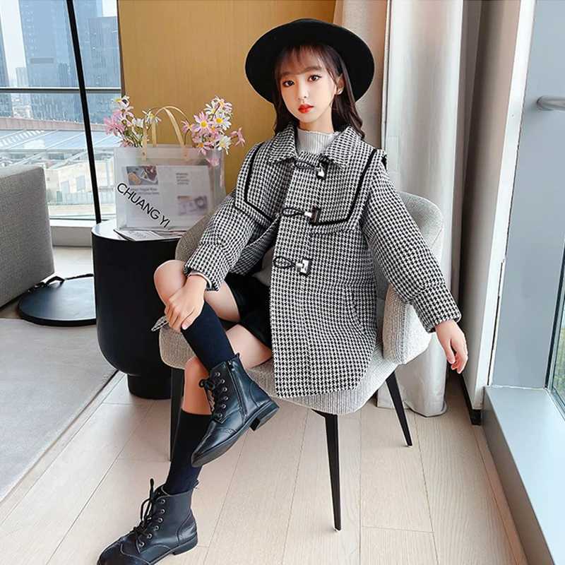Girls wool coat jacket cotton coat 2021 new thick velvet winter autumn youth school childrens clothing W241023