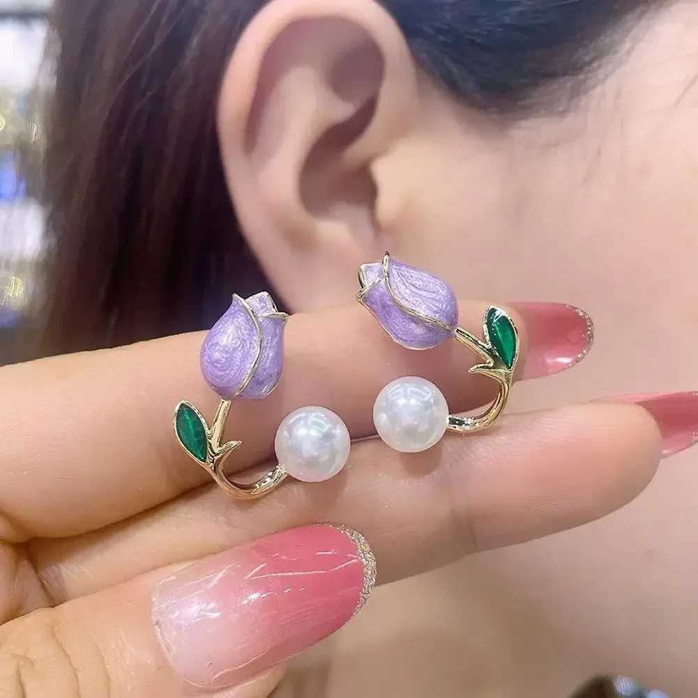 Pink Tulip Imitation Pearl Earrings Rose Color Flower Two Ways To Wear Ear Studs for Girls Daily Wear Women Ear Piercings GiftsX241023
