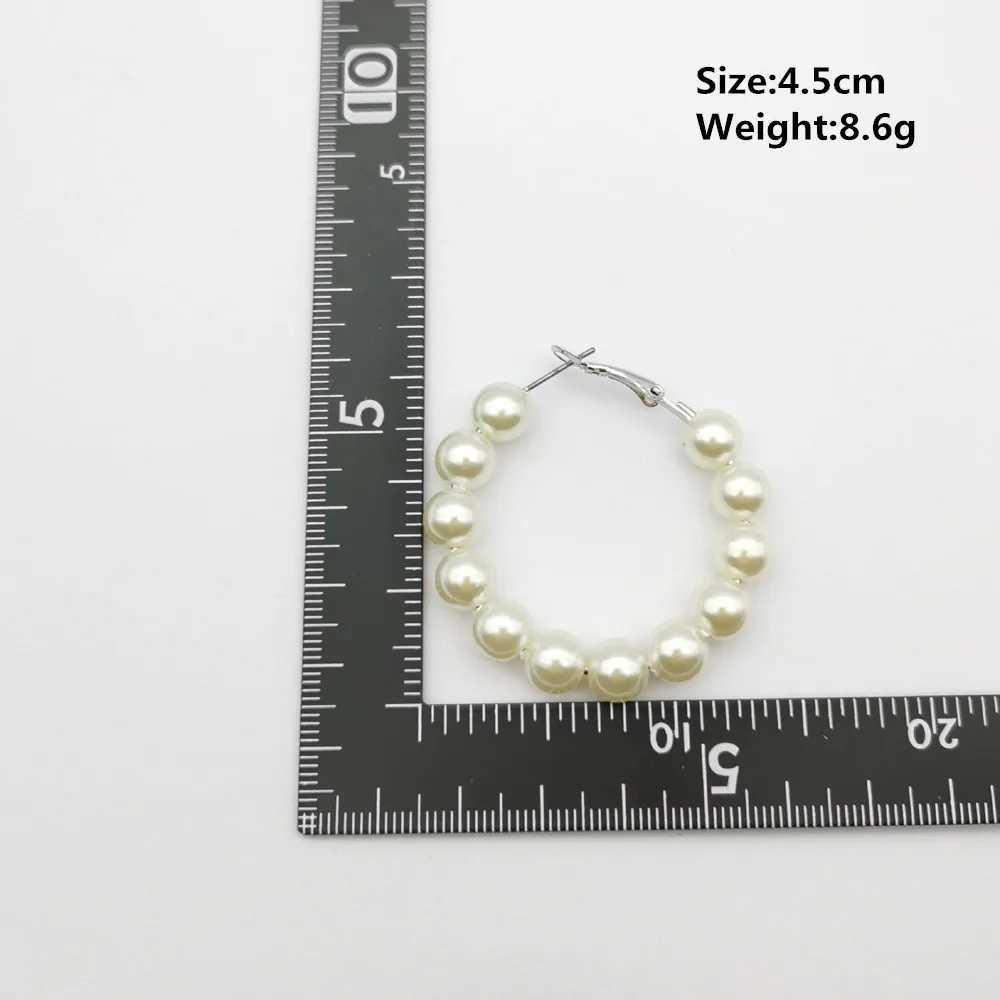 Womens elegant white pearl round ring earrings oversized pearl geometric earrings fashionable jewelry W241023