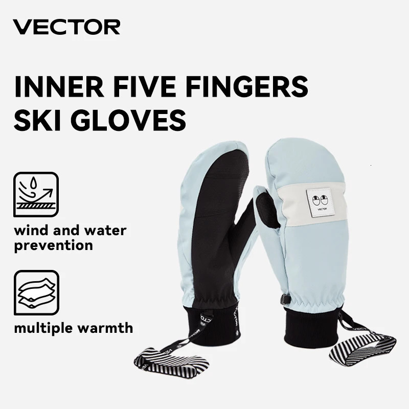 VECTOR Women Professional Five Finger Ski Gloves Ultralight Thicken Warm Winter Fleece Mitten Waterproof Snowboard 241024