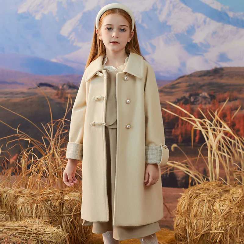 Womens wool coat windproof jacket 2024 sweet and warm thick autumn cotton school childrens clothing W241023
