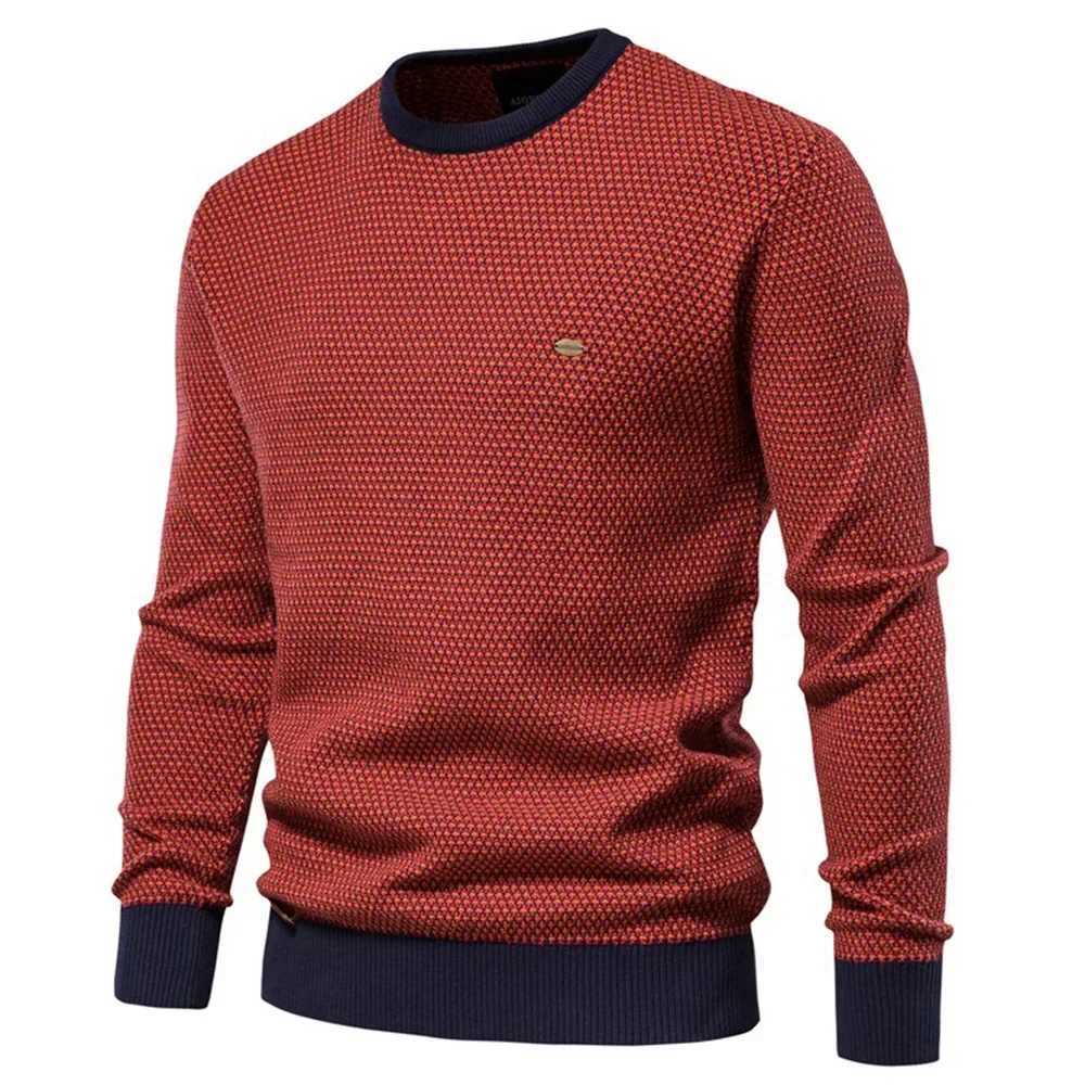 Autumn Winter Mens Sweater High-quality Round Neck Color Blocking Cotton Knitwear Pullover Male Fashion Casual Slim Sweatshirts LX241024