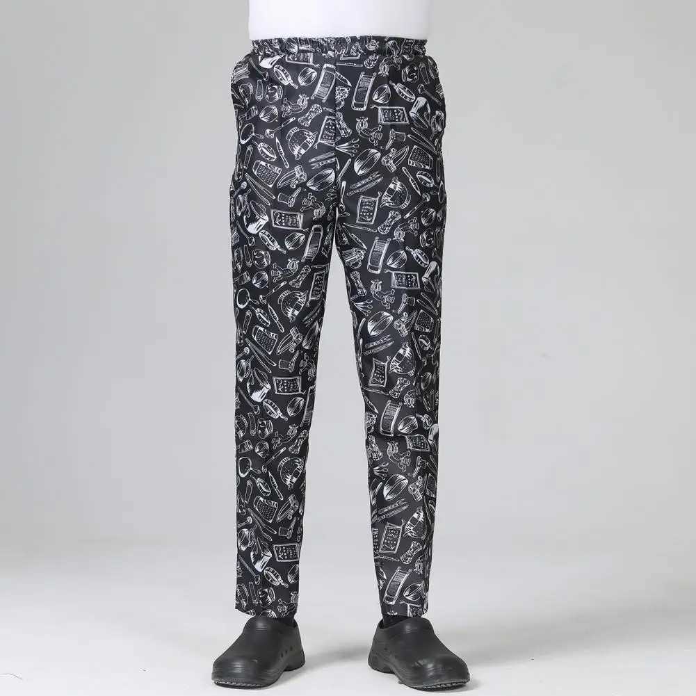 Chef Pants unisex loose elastic waist soft breathable pocket Stretchy Service Cook restaurant uniform waiter safety Trouser W241023