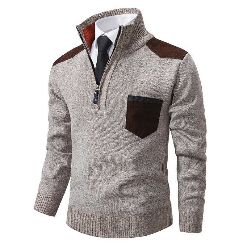 New Men Business Casual Pullovers Sweaters Stand Collar Half Cardigans High Quality Male Fleece Warm Knitted Sweaters Size 3XL LX241024
