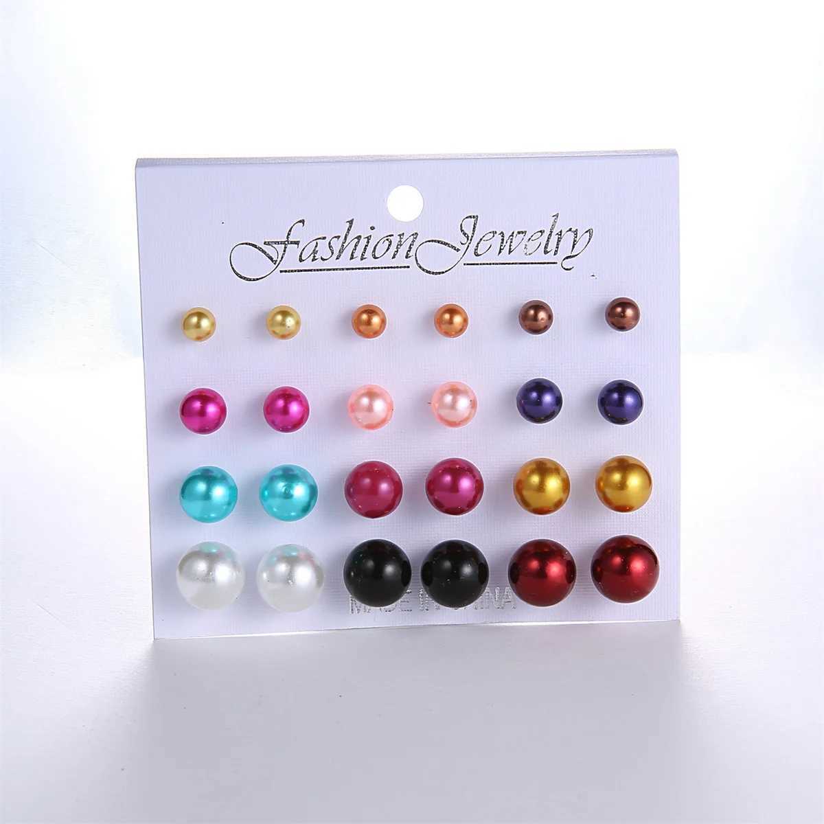 12 pairs of simple and stylish imitation pearl earrings set suitable for women white black pearl earrings wedding jewelry W241023