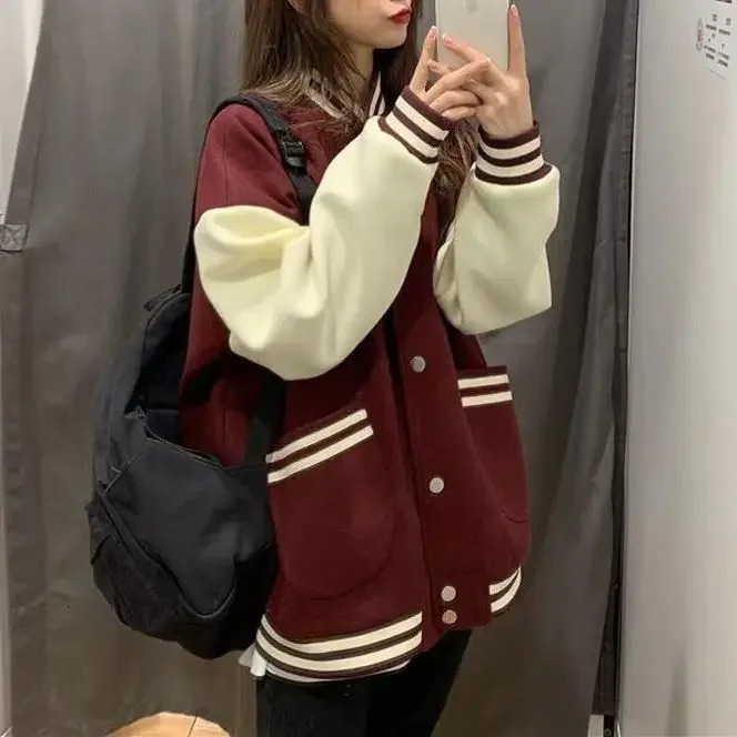 retro American style loose fitting baseball jacket suitable for female students autumn/winter thick Korean version 241024