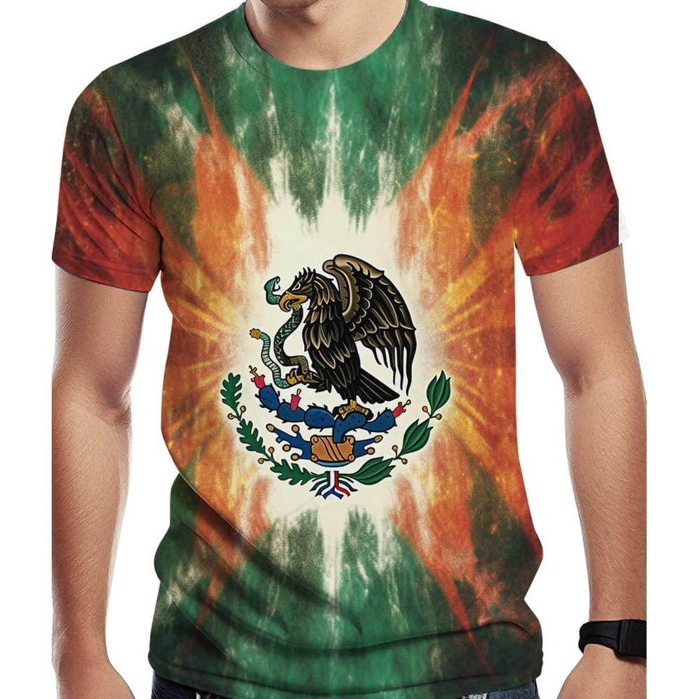 Mens T shirt Men's Tie Dyeing Style Creative Novelty 3D Mexican Flag Print T Shirt tee Casual tops summer clothes Breathable